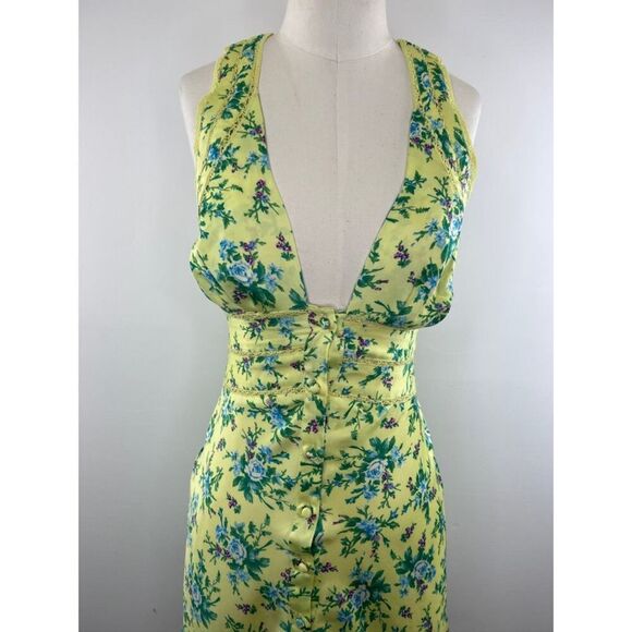 NWT ASOS Satin Mini Dress w/ Lace Trim Detail Button Front in Ditsy Floral Sz 12 - Picture 6 of 10